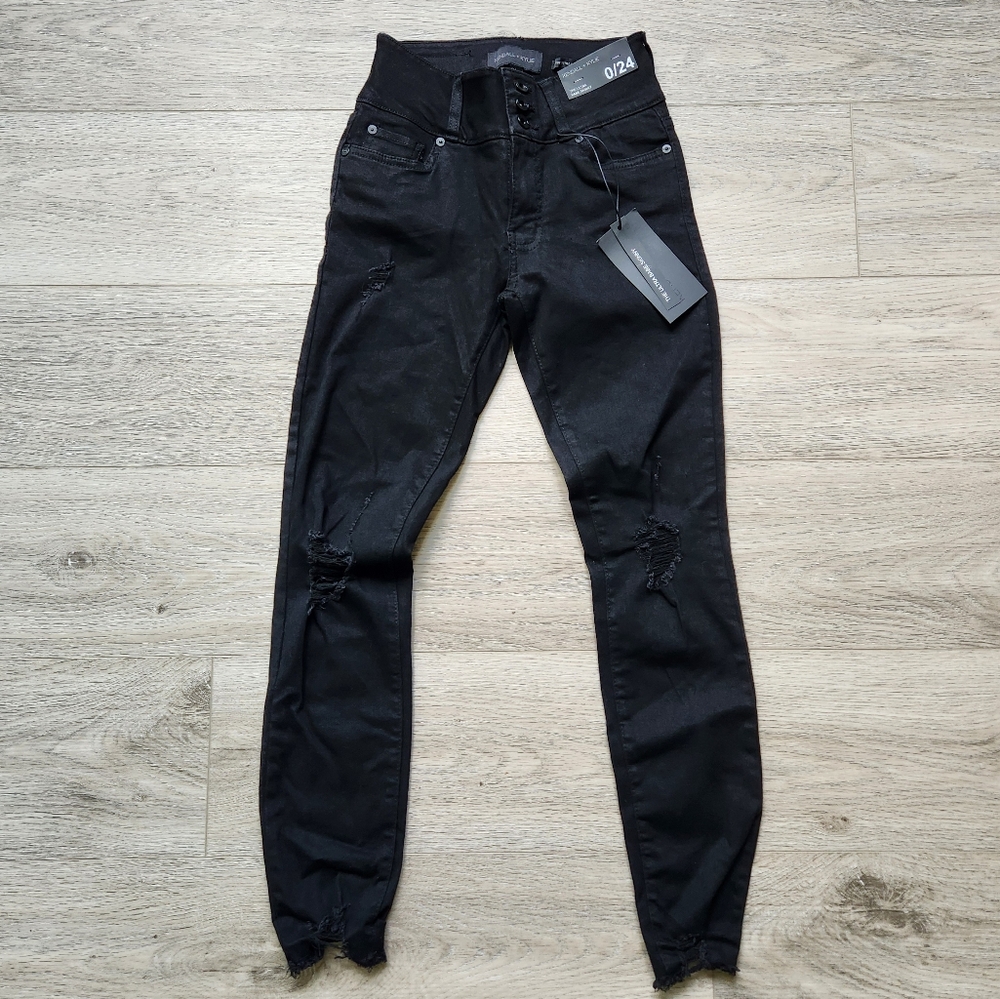 Kendall & Kylie Ultra Babe Skinny Black  Jeans Womens 0 24 Distressed Nwt